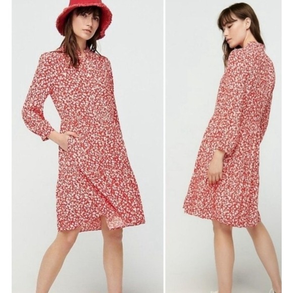 J. Crew Dresses & Skirts - 199 J.Crew Red Floral Dress Sz XS Long Sleeve Mock Neckline Cottagecore